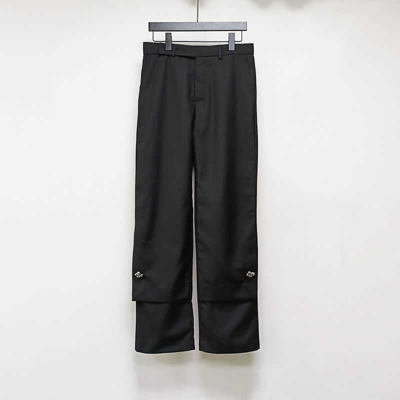 

Men' Pants Yongsheng Flower Button double-layer trousers autonomous high street loose commuting black straight pants versatile casual pants men