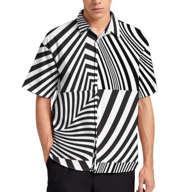 

Men's Casual Shirts Retro Mod Squared Abstract Stripes Vacation Shirt Short Sleeves Fashion Blouses Men Big SizeMen's, Style-7