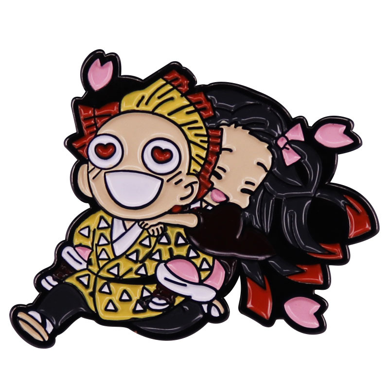 

Demon Slayer brooch Hashibira Inosuke Kamado Tanjiro badge ghost killing blade Brooch cartoon animation Enamel Pin S004, As picture