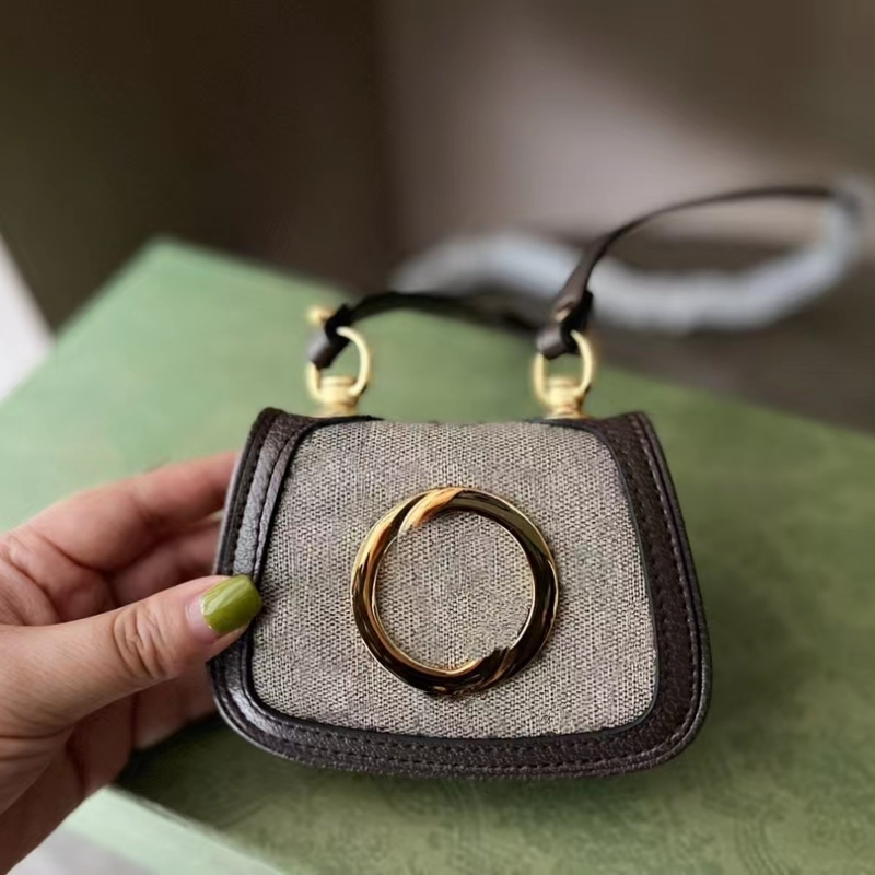 

Top Quality Blondie Shoulder Bag Real Leather Cross Body Canvas Strap Leather Trim Cotton Linen Lining Round Interlocking Designerluxury, Green