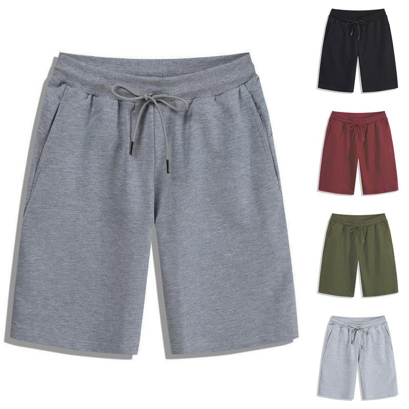 

Gym Clothing Summer Men Solid Color Short Pants Drawstring Beach Breathable Shorts Loose Casual Comfortable Five-Point PantsGym, Black