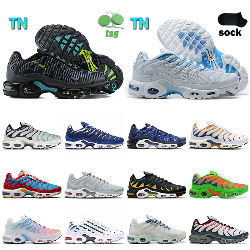 

Tns mens designer tn running shoes 2022 fashion womens gradient rainbow white striped Atmos White Hyper Jade Hiking Carabiner Blue Graphic Prints Sneakers Trainers, T56 40-46 blue white