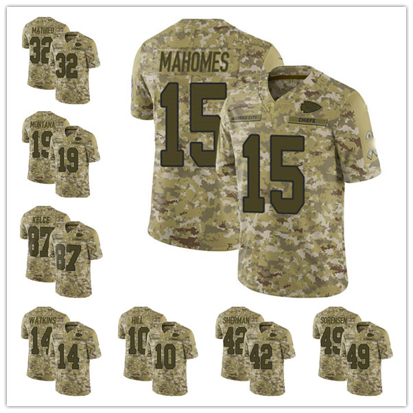 

Jersey Kansas''City''Chiefs''MEN WOMEN YOUTH Patrick Mahomes II Travis Kelce LeSean McCoy Limited Football Camo 2018 Salute to Service