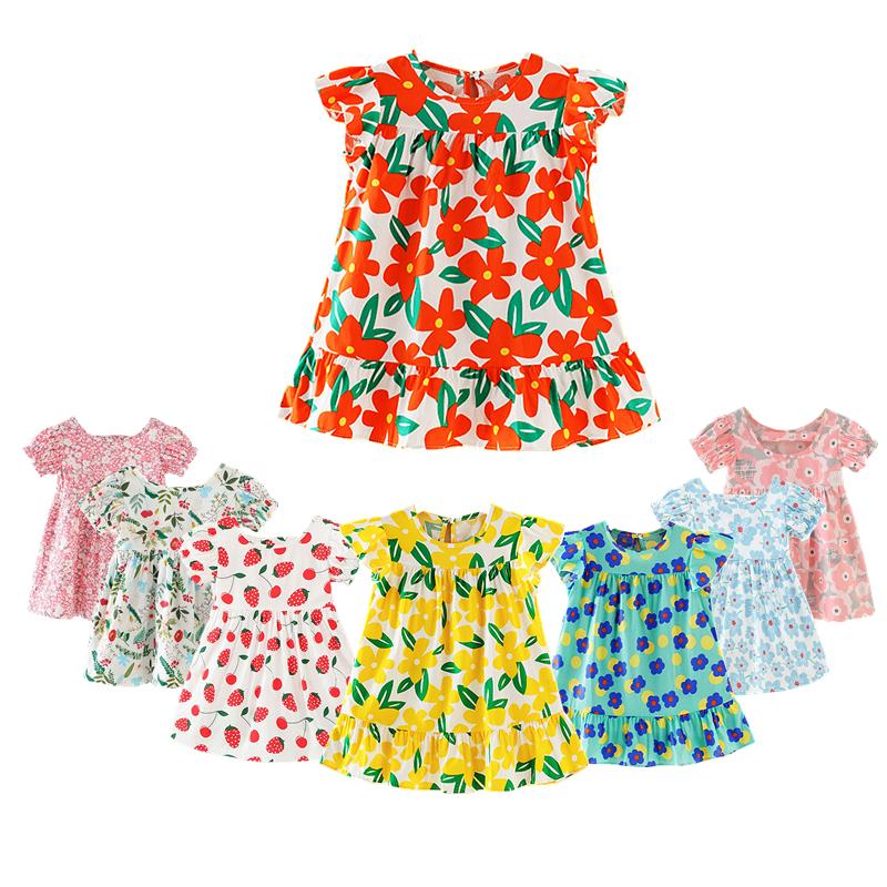 

Girl's Dresses Summer Baby Girls Dress Children Flying Sleeve A-Line Cotton Foral Pattern Kids Casual Mini Girl Clothes 0-6YGirl's