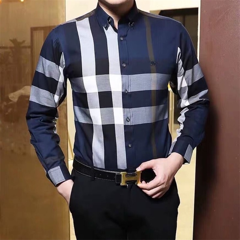 

Men' Dress Shirt Luxury Slim Silk T-shirt Long sleeve Casual business clothing plaid brand 17 color -4XL A28, Customize