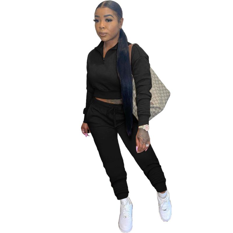 

Women' Two Piece Pants Autumn Product Pure Color Temperament Leisure Sports Zipper Long Two-piece Pencil Suitable For Fitness Jogging Suit, Beige