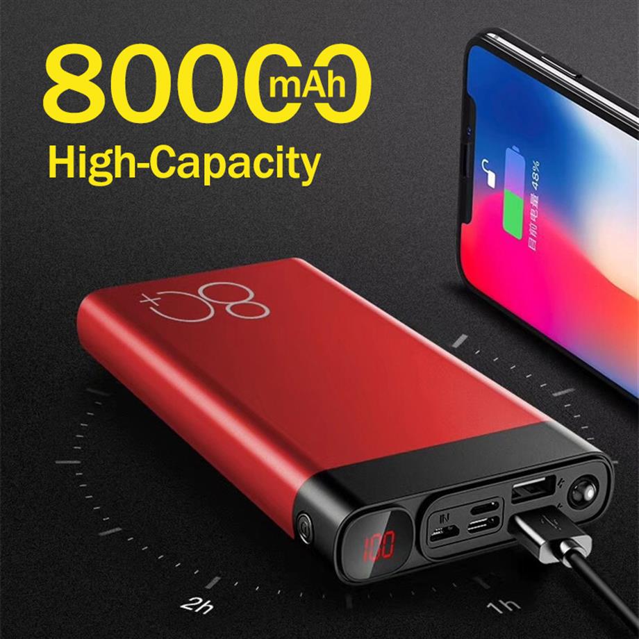 

ZHT Fast charging 2 4A Power Bank USB Type C External Batteries 80000mAh Portable Power Bank with LED Light HD273B