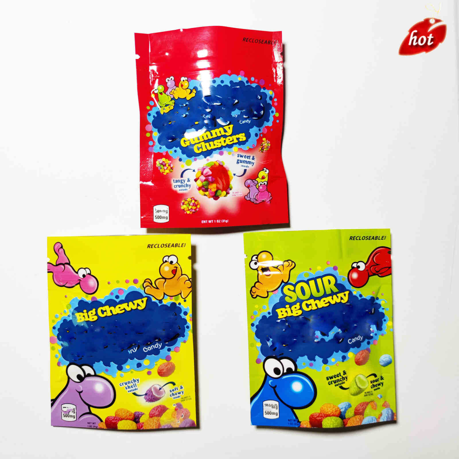 

Square Medicated Rope Bites Sours gummies candy gummy bag 500mg resealable plastic edibles packaging cluster big chewy sour zipper smell proof bags ZBZT