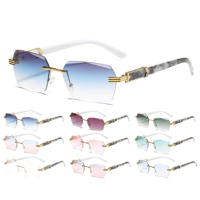 

Sunglasses Fashion Brand Designer Retro Rectangle Rimless Tinted UV Protection Sun Glasses Marble Grain Metal For Men WomenSunglasses