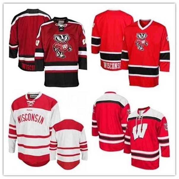 

C26 Nik1 Custom Wisconsin Badgers Face Off Hockey Jersey 2019 NCAA College Hockey Jersey White Red Stitched Any Number Name Jersey S-3XL
