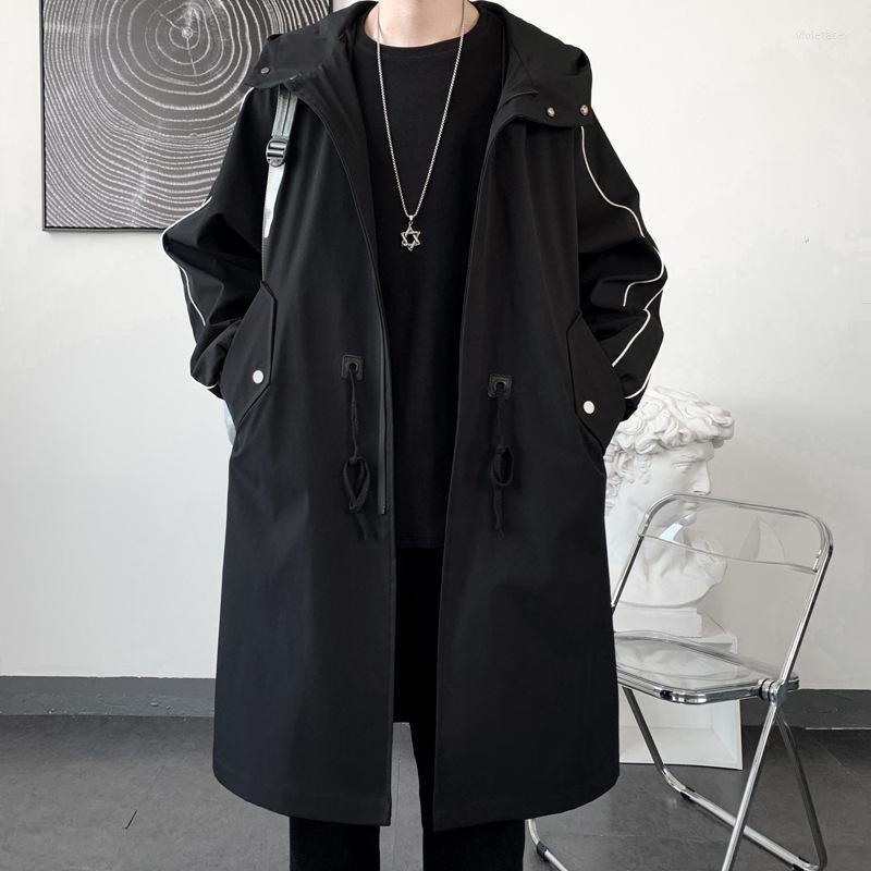 

Men's Trench Coats Autumn Leisure Young Hooded Coat Jacket Windbreaker Long Oversize Loose Streetwear Vintage Casual Male Outerwear Viol22, Beige