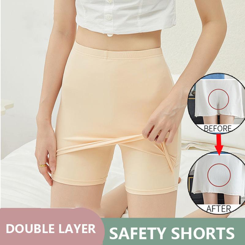 

Women's Panties Seamless Ice Silk Safety Short Pants Summer For Women Double Layer Thin Under Skirt Boxers Female Anti Chafing Shorts L-XLWo, White shorts