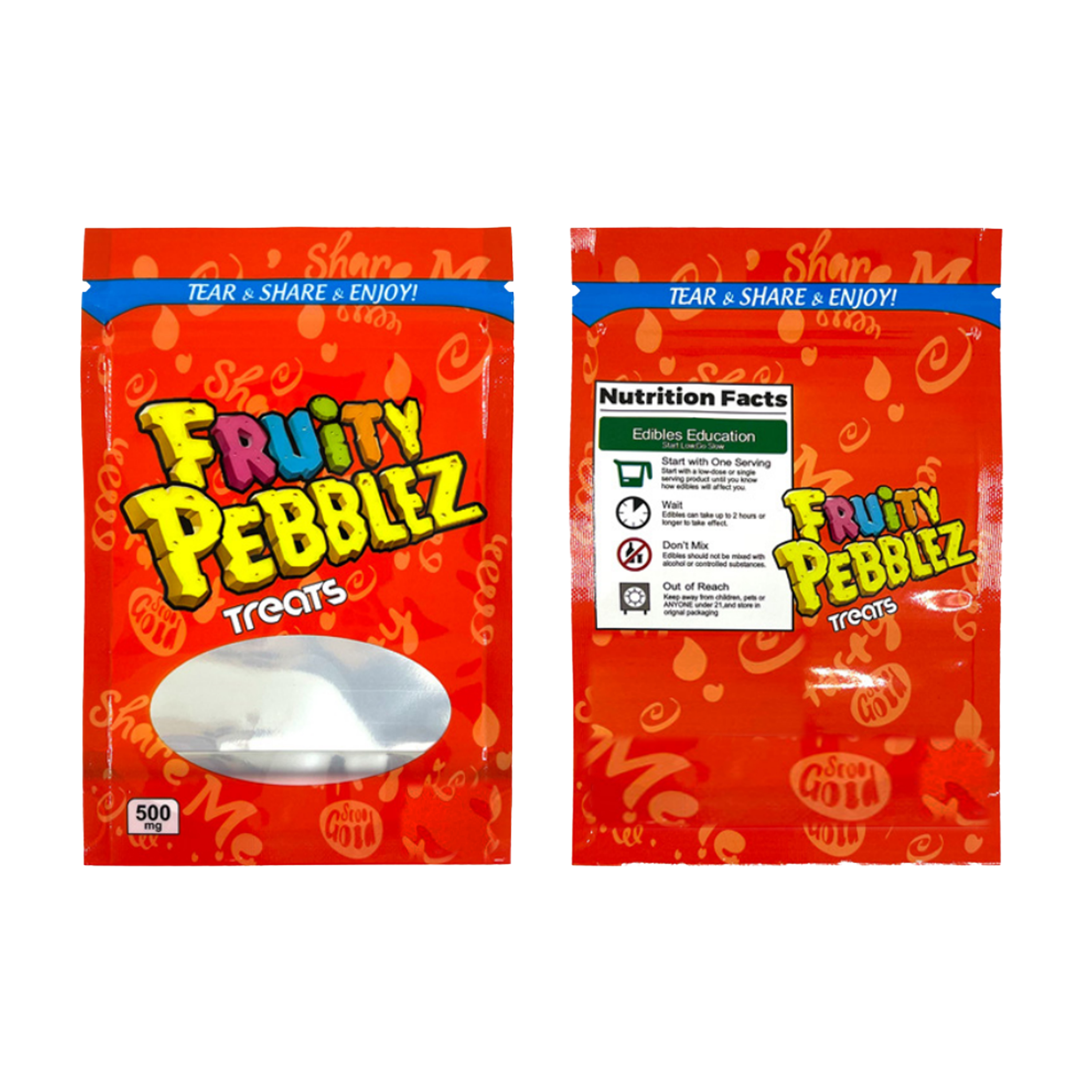 500pcs empty infused Edible mylar Bags with window for snacks csutom printed smelll proof froot loops baggis lucky charm COTTON CANDY CHRUNCH ric-image-764816379