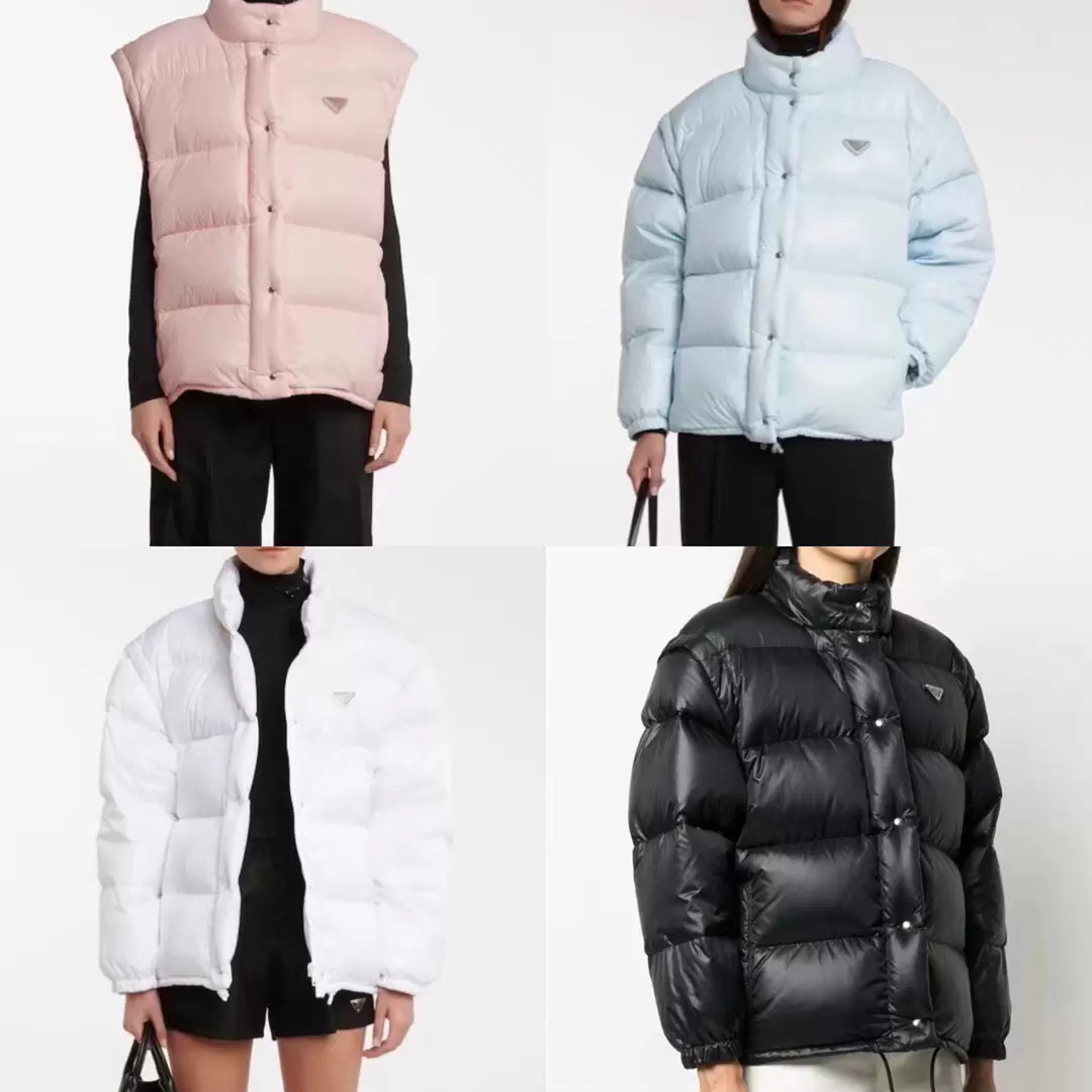 

Womens outdoor designer designer down jacket fashion with inverted triangular sleeves removable Downs parkas Vest winter short coat jackets Size -L, 002-white