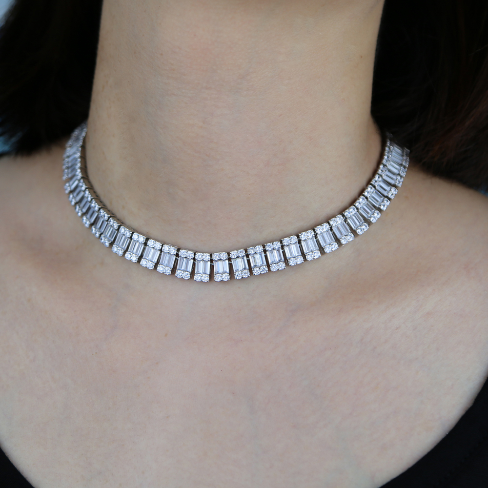 

10mm Square Zircon Stone Paved Tennis Chain Choker Necklace Iced Out Stainless Hip Hop Women Bling 5A CZ Tennis Chain Necklaces