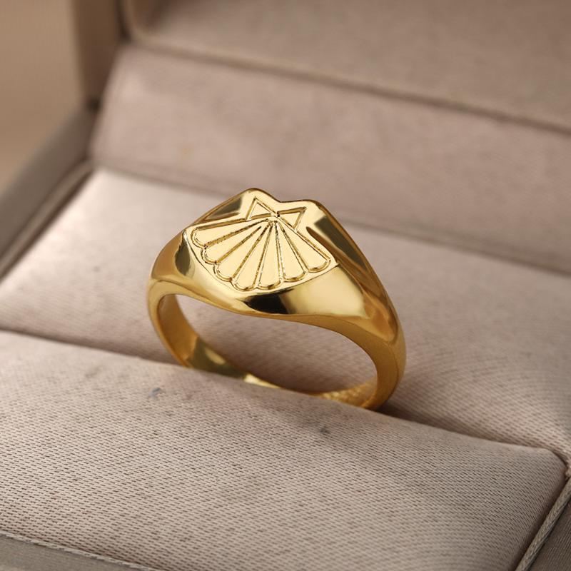 

Cluster Rings Classic Shell For Women Vintage Stainless Steel Gold Ring Boho Aesthetic Wedding Band Jewelry Couple Gift Anillos MujerCluster