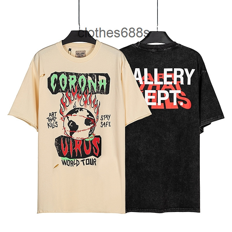 

Men' Sweaters Hoodies Designer Couples T Shirt Gallerydept 22 Spring and Summer Wash Short Sleeve High Street Vintage Graffiti Loose Shirts, Yellow