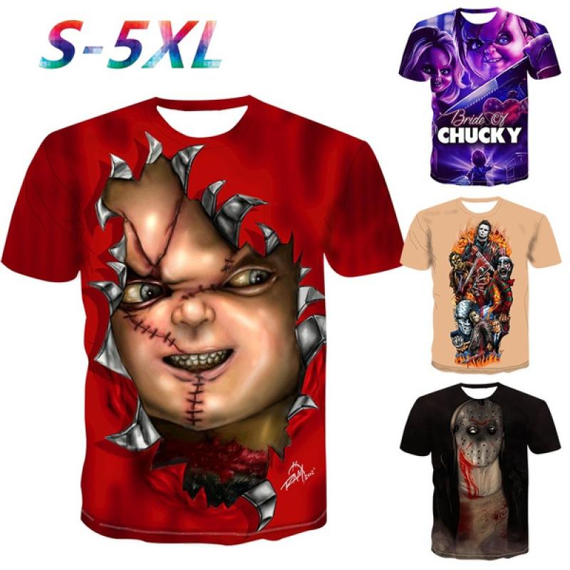 Men's T-Shirts Horror Movie Chucky Printed T-shirt Bride Men And Women 3D Short-sleeved XS-5XLMen's