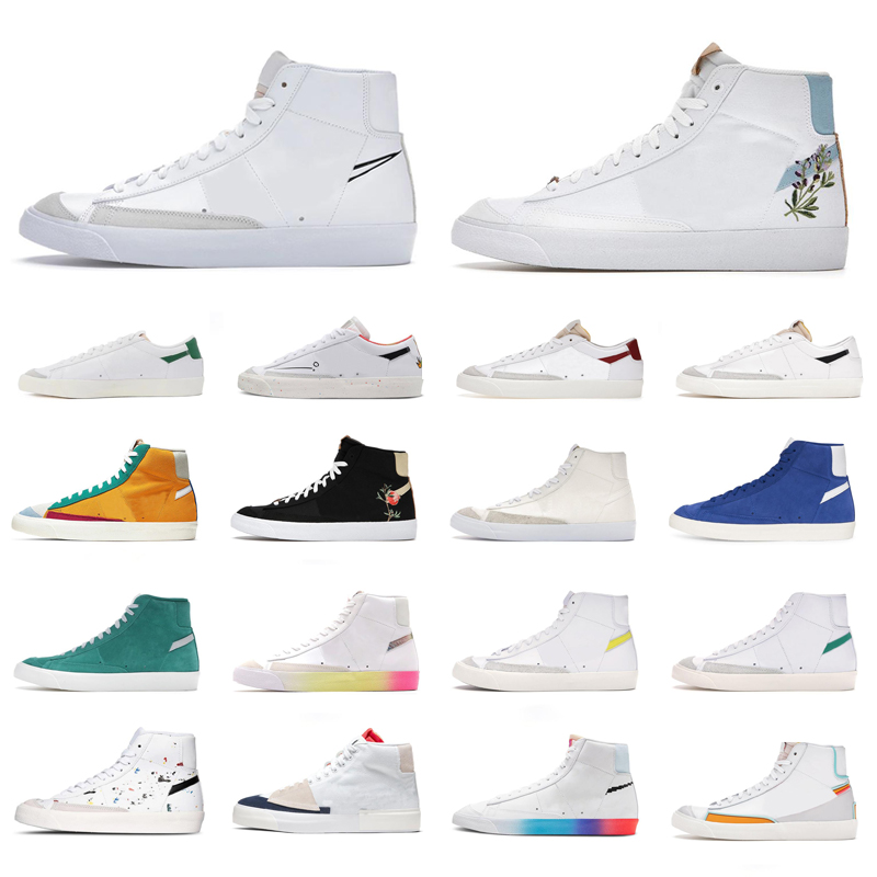 

2022 Blazer Mid 77 Vintage Women Men Running Shoes White Black Flora Pack Indigo Racer Blue Breathable Mens Trainers Sports Sneakers 36-45, 36-39 flora pack - indigo