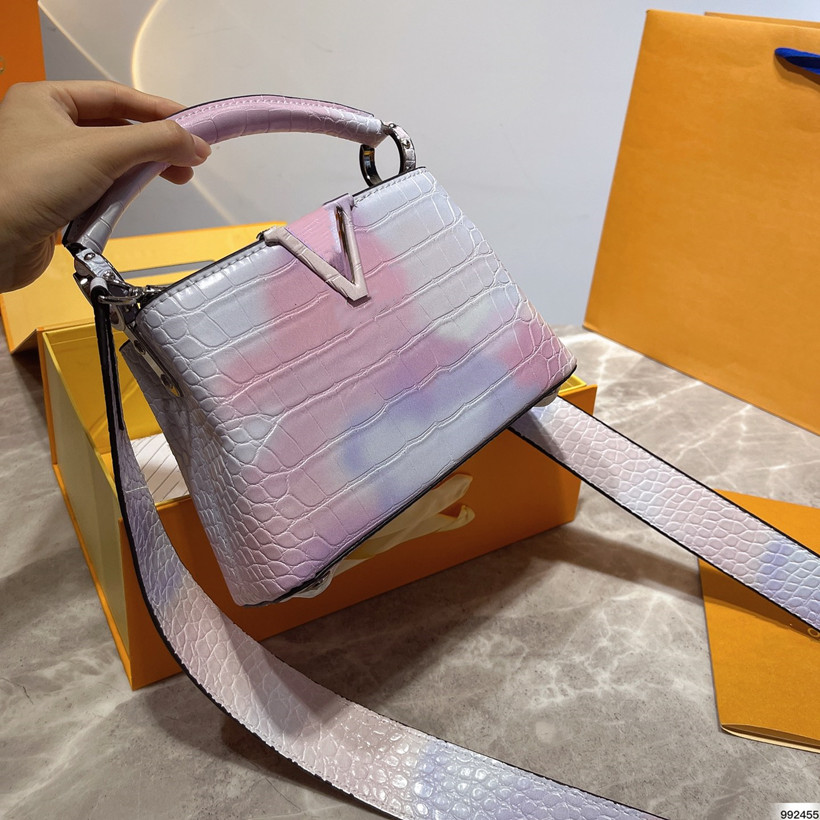 

SUMMER STARDUST Multicolor Gradient Capucines BB Totes Women Shoulder Crossbody Bags Genuine Leather Designer Luxury Handbags Lady Purses Shopping Bag, Pink