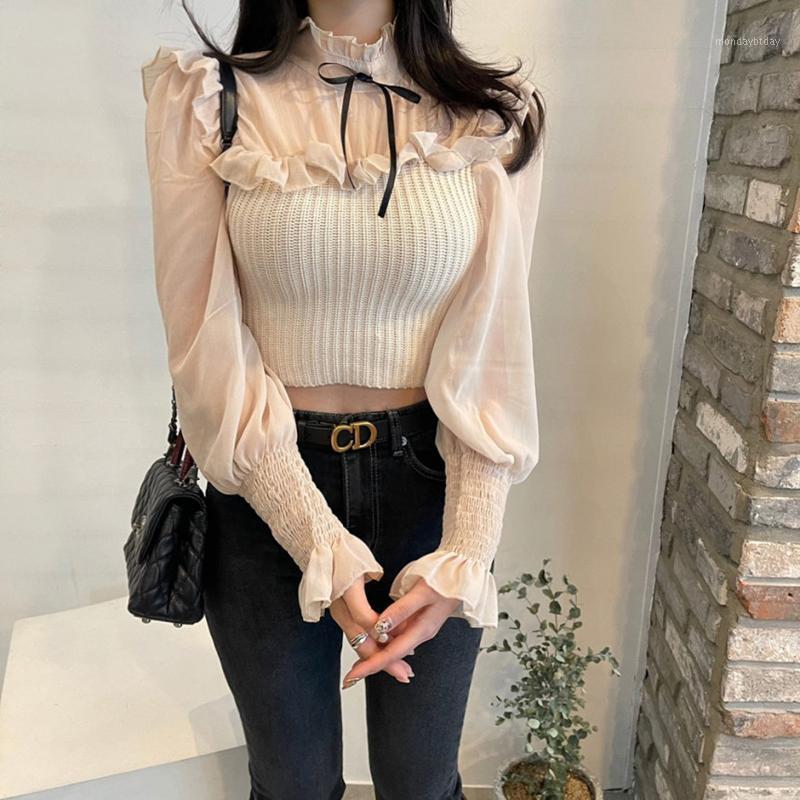 

Women's Blouses & Shirts Alien Kitty 2022 Spring Elegant Women Casual Short Patchwork Solid Female Loose Long Sleeve Blusas Office Lady, Photo color