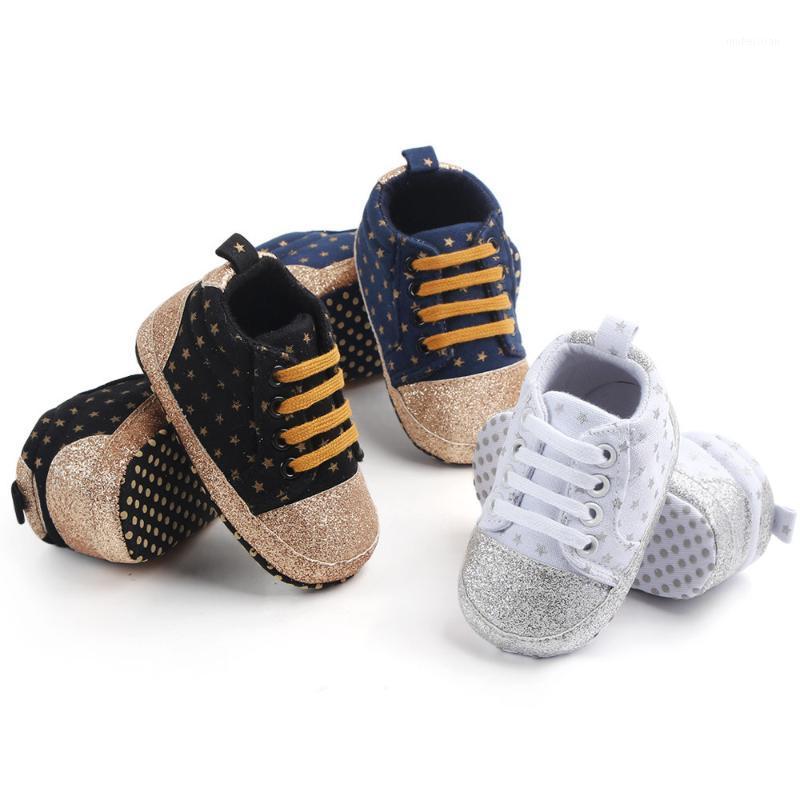 

First Walkers Sequin Star Infant Canvas Baby Shoes Soft Moccasins Sneakers Toddler Girls Boys Lace-up Casual, Blue