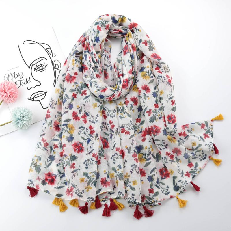 

Women's Knits & Tees Floral Printed Long Scarf Bali Yarn Thin Shawl With TasselWomen's, Multicolor