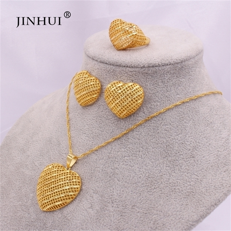 

Jewelry sets Dubai Gold for women Necklace Heart Pendant Earring set African France Indian wedding Party bridal jewelery gifts 201222