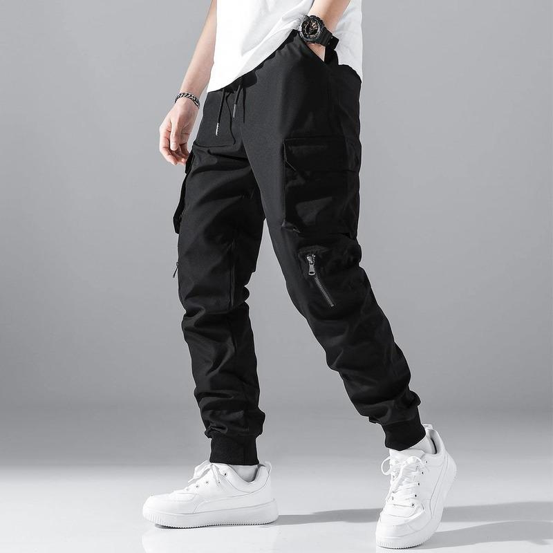 

Men' Pants Men Zip Detail Flap Pocket Side Drawstring Waist Cargo PantsMen, Black