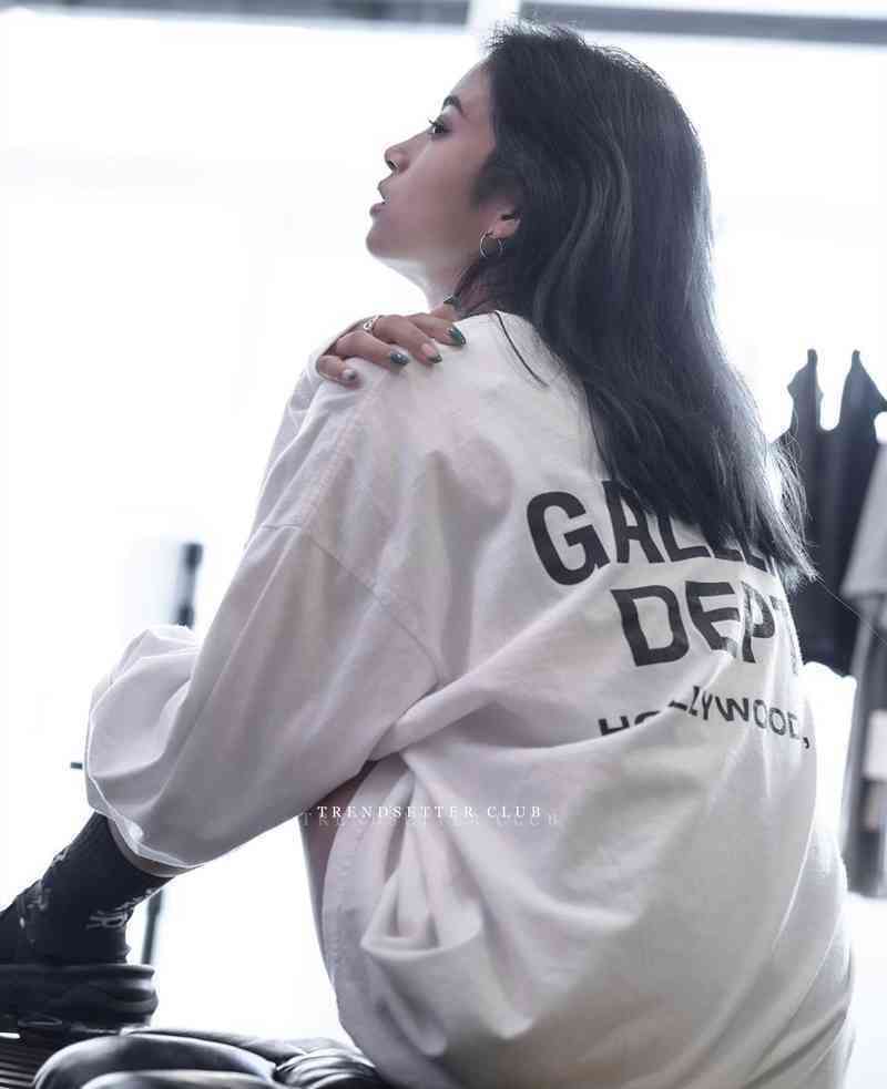 

Men's T-shirts Art Gallerydept Slogan Letter Double Sided Loose Round Neck Long Sleeve T-shirt for Men and WomenRGIG, Blue