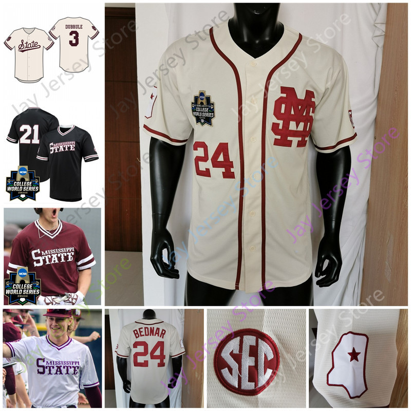 

2021 College WS World Series Mississippi State Baseball Jersey Davis Meche Kamren James Luke Hancock Logan Tanner Will Clark Brandon, White with ws patch