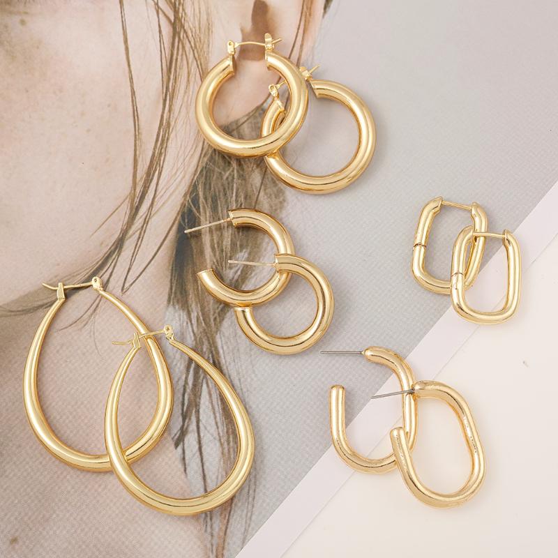 

Hoop & Huggie Minimalist Thick Geometric Earrings For Women Fashion Punk Gold Chunky Circle Round Statement EarringsHoop