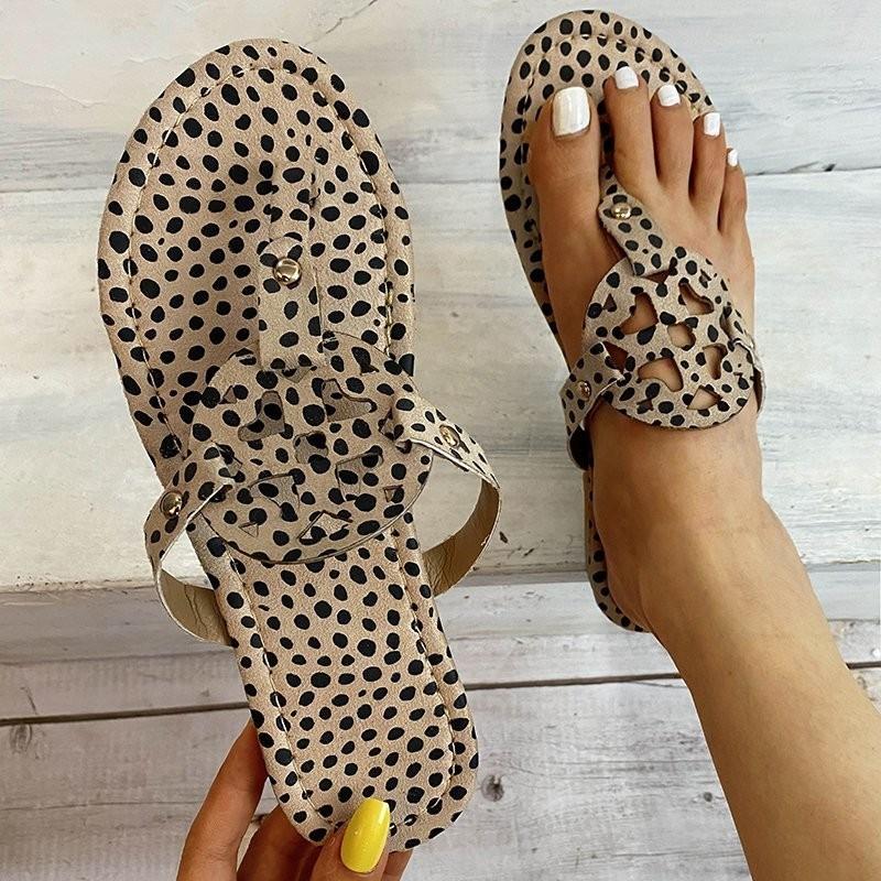 

Slippers Women Flat Leopard Print Summer Shoes Large Size 35-43 Beach Sandals Retro Zapatillas Casa Mujer Sapato Feminino, Brown