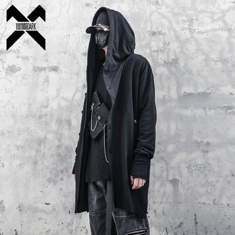 

Men' Trench Coats 11 BYBB' DARK Black Hooded Wizard Coat Windbreaker Men 2022 Autumn Function Hoody Jacket Punk Streetwear Techwear WB315