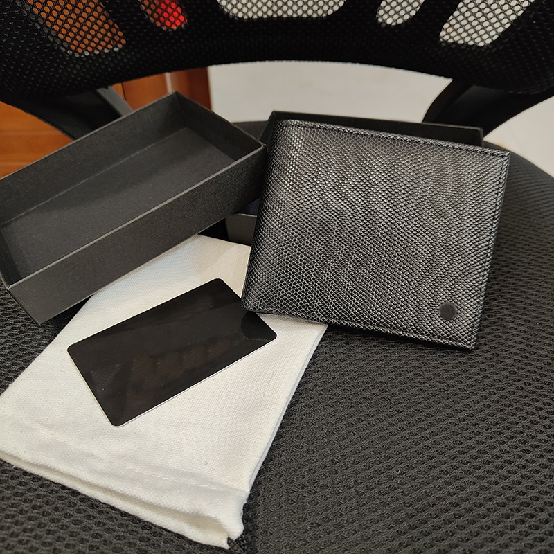 

Fashion Designer Wallets mens Cardholders Luxury Bags Dotted Leather Folding Portfolios European and American Style womens Coin Purses Boxes, Black with box