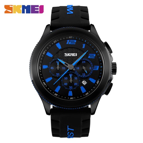 

SKMEI 22022NEW Men Quartz Watches Fashion Casual Silicone Strap Wristwatches 30M Water Resistant Stopwatch Complete Calendar Watch gift, C1