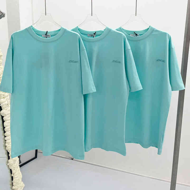 

New simple solid color letter embroidery round neck loose casual men' and women' short sleeved, Mint green