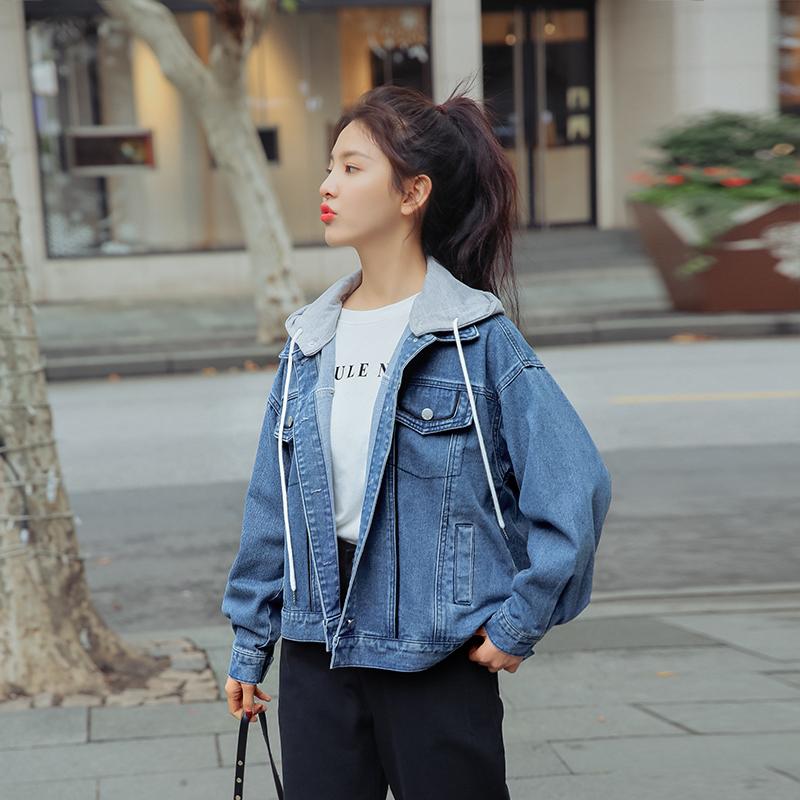 

Women' Jackets Spring Hooded Denim Jacket For Women Casual BF Jeans Holes Vintage Harajuku Coat Loose Streetwear PatchworkWomen, Blue