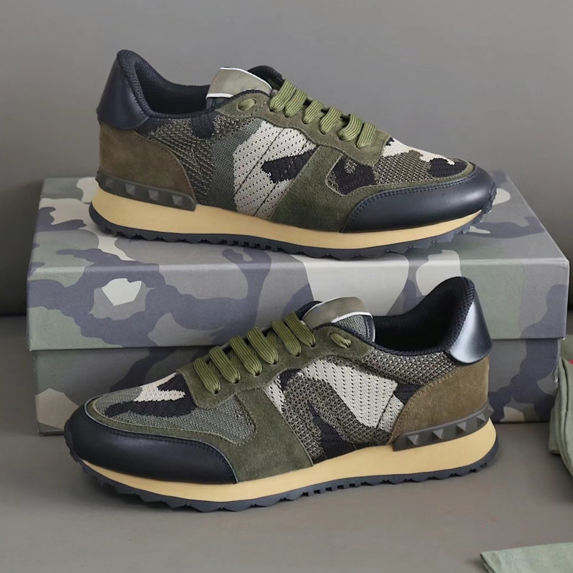 

2022 Desginer Men Sneakers TOP QUALITY Shoes Black Green Low-top Lace Up Studded Shoes Genuine Leather Trainers With Box 264, Color 15