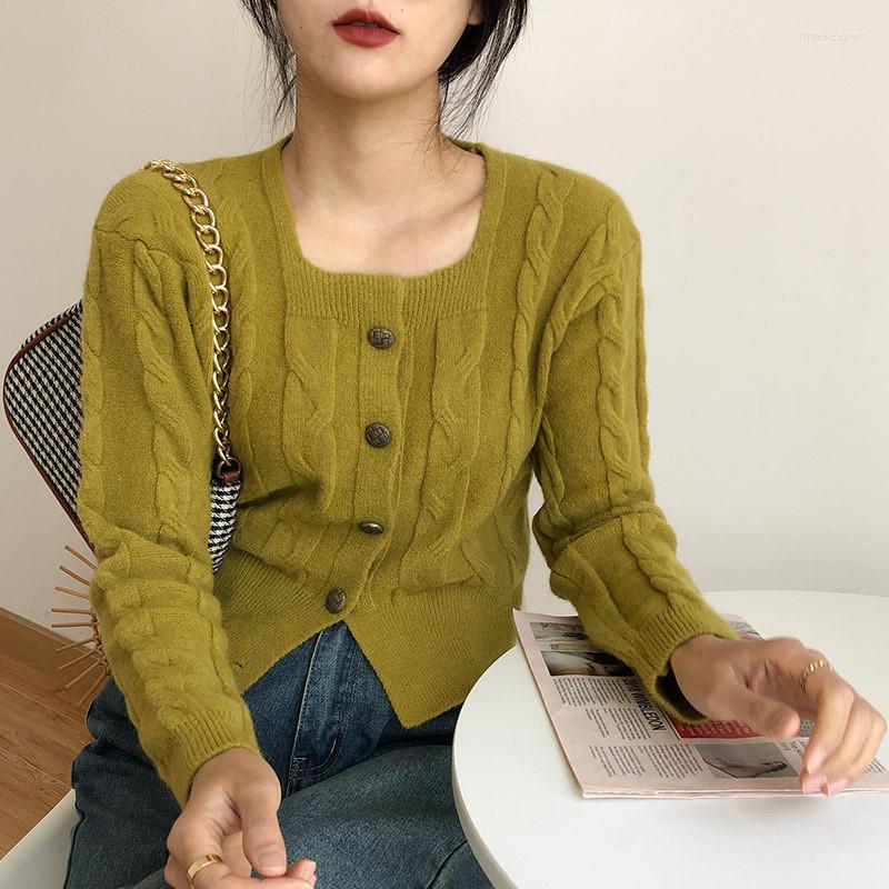

Women's Knits & Tees Vintage Square-neck Knitted Cardigan Autumn Long Sleeve Sweater Outer Wear 2022 Top Single Breasted CardigansWomen's Ti, Green