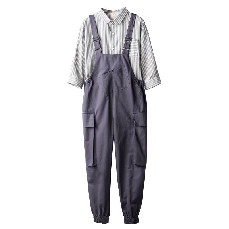 

Men's Pants Men Joggers Bib Overalls Casual Loose Multi Pockets Cargo Suspenders Jumpsuits Youth Coveralls, Black