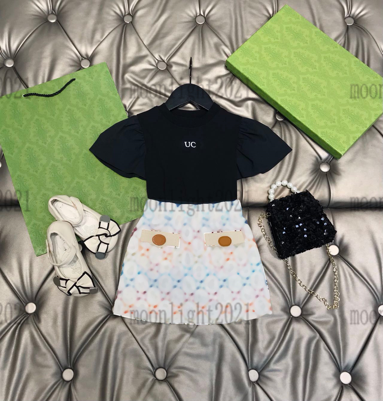 

22ss girls dress designer princess dresses sets Leopard Print summer casual t Shirt + short Skirt sets color childrens suit brand clothing embroidery skirts 100-160cm, 05