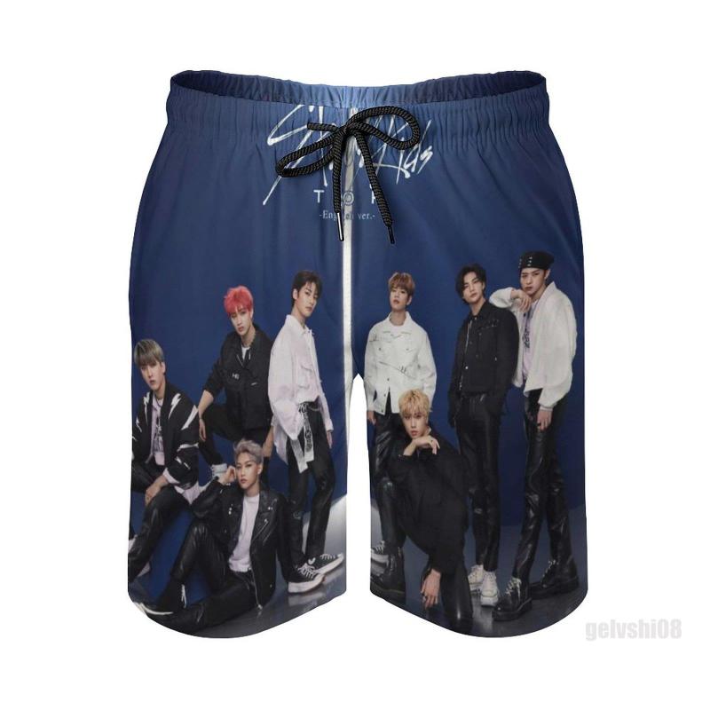 

Men's Shorts Fashion Korea Band Stray Kids Print Beach Beachwear Sexy Swim Trunks Men Swimsuit Surf Board Short Sports Pants Briefs, White;black