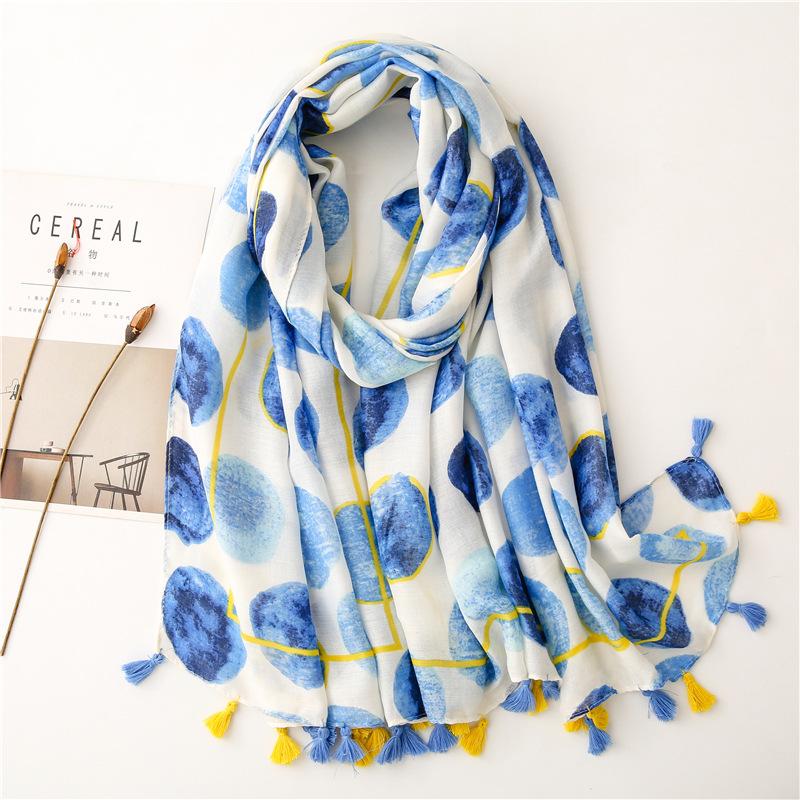 

Scarves Spain Fashion Autumn Women Viscose Scarf Loop Blue Stone Tassel Hijab Shawls And Wraps Female Foulards Echarpe Muslim SjaalScarves