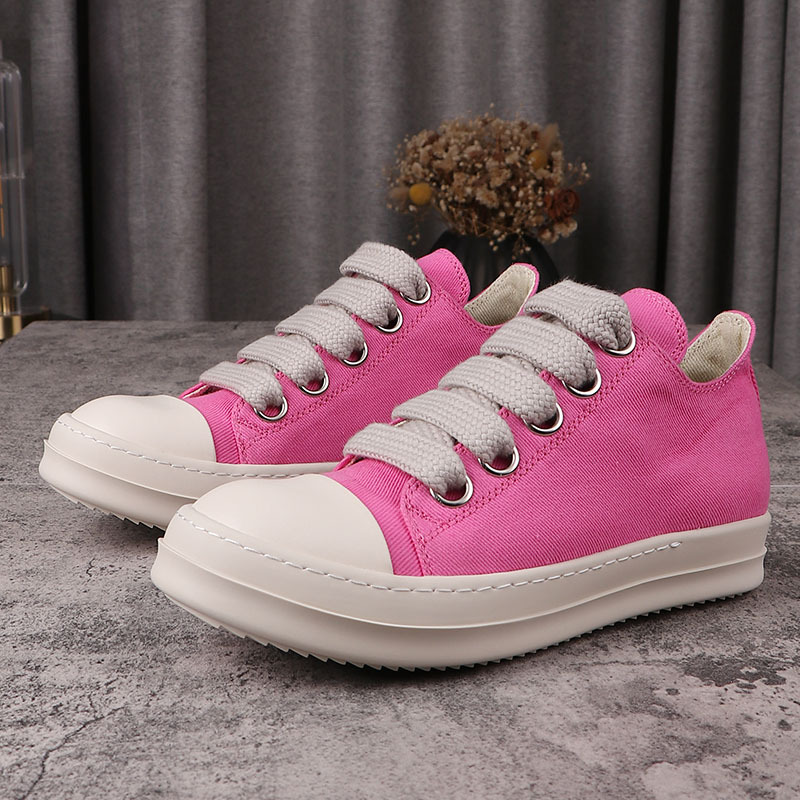 

rick owns shoes Popular Canvas Shoes Rick Pink Jumbo Shoeslace Men's Casual Shoes With Box Women's Sneakers Owens Size 34-48 Lace-up Male Sneaker, Khaki