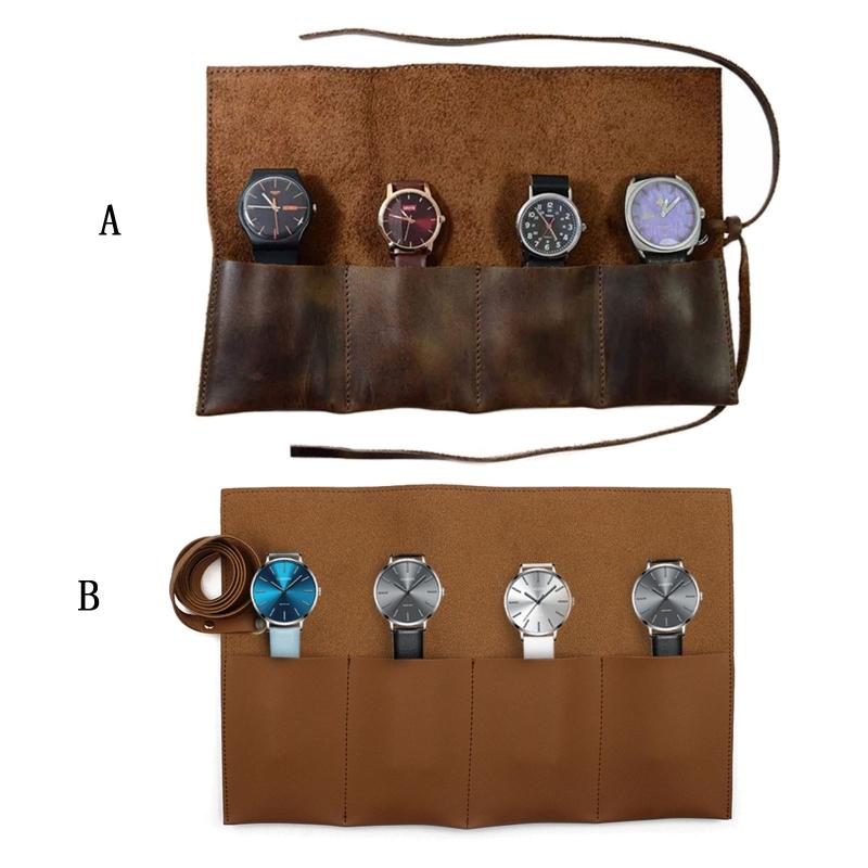 

Jewelry Pouches Bags Fashion Watch Roll Organizer Hold Up To 4 Watches Handmade Leather Holder Pouch Travel For UnisexJewelry