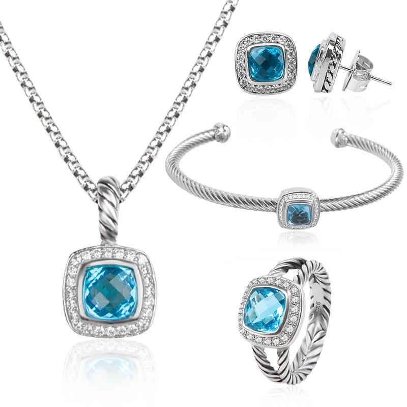Bracelets Pendentif Colliers Designers Femme Anneaux Bracelet Femmes Bijoux De Luxe Ensemble De Haute Qualité Topaze Zircon Ensembles pour Femmes