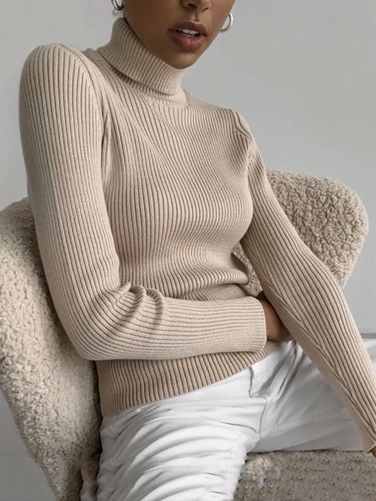 Basic Coldurtleneck Femmes pulls d'automne Hiver épais tir chaud Tops minces pull en tricot pulsé à pulls doux Femme