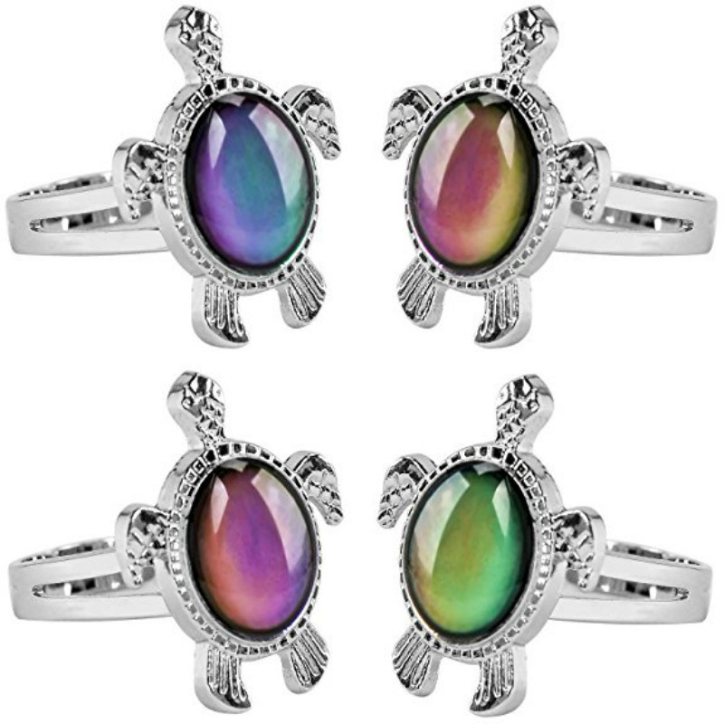 

Mood Ring For Woman Little Tortoise, Dolphin, Sunflower.Rainbow Ring.