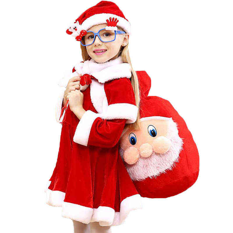 

2 4 6 8 10 Years Christmas Come Boys Girls Santa Claus Red Dress With Cloak Cosplay Kids Children Clothing Girl's Clothes L220715, Bag